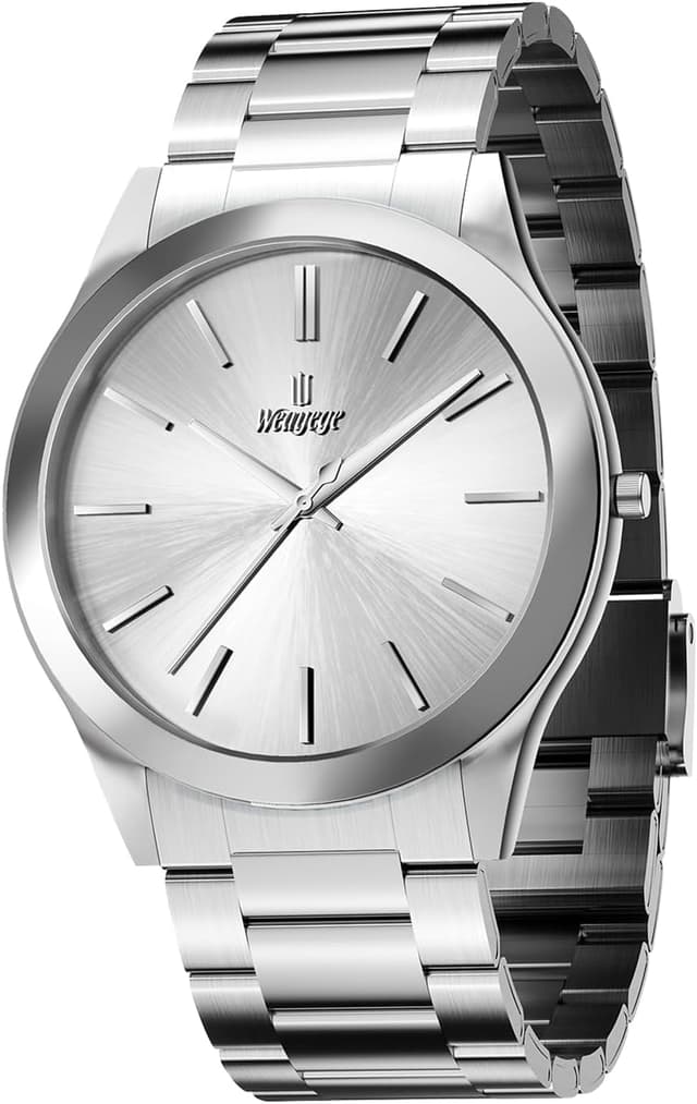 Detalle de Weayege Herren Analog-Uhr mit Quarzwerk, Edelstahlarmband, wasserdichtes Mesh-Design (44 mm)