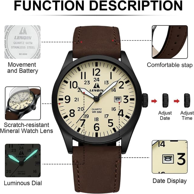 Thumbnail 5 de LN LENQIN Militär-Armbanduhr 42 mm