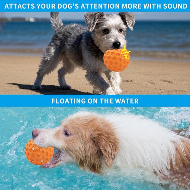 Detalle de Woeita Indestructible Squeaky Dog Ball (Orange, 80mm) – durable rubber chew and fetch toy for aggressive chewers