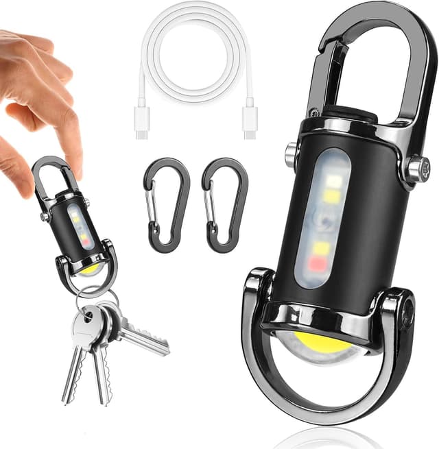 Detalle de 1200lm Mini Rechargeable Keychain Flashlight (Waterproof LED) with Carabiners, Black