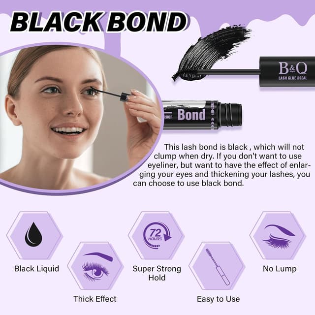 Detalle de B&Qaugen Lash Bond and Seal Waterproof 10ML Eyelash Glue for Lash Clusters (Black)
