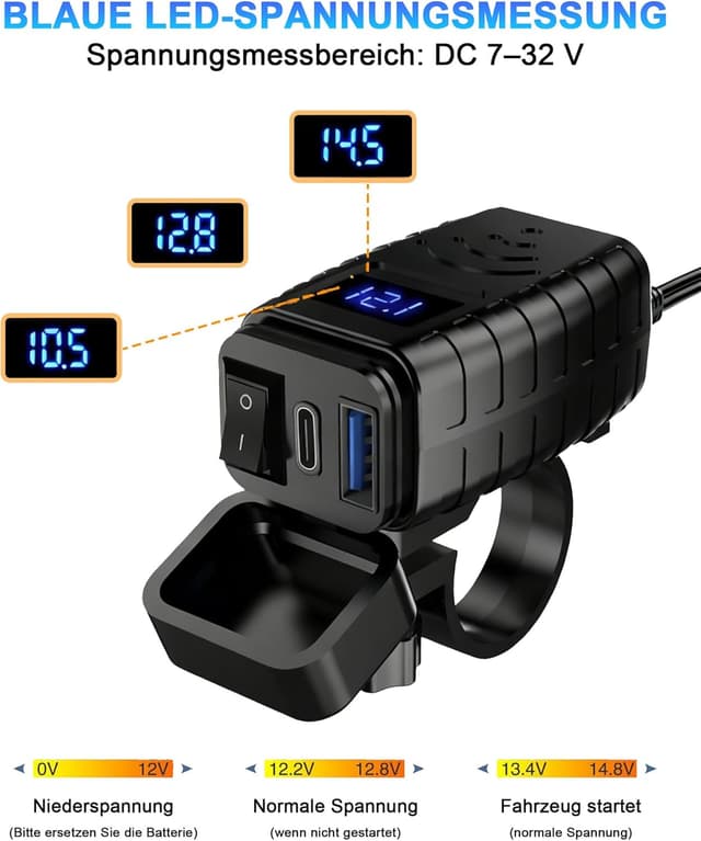 Detalle 2 de Prise USB Moto QC3.0 PD 30W avec voltmètre