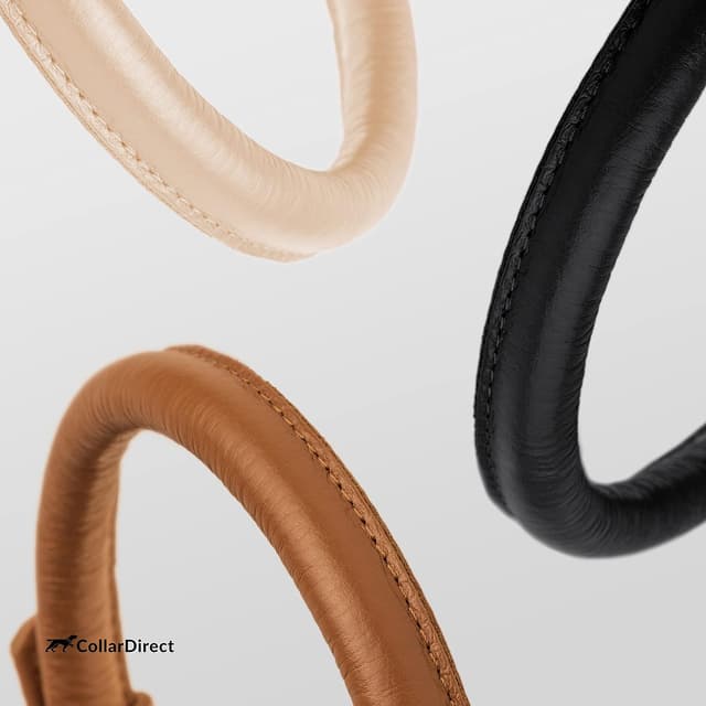 Detalle de CollarDirect Rolled Leather Dog Collar (Soft Padded Round) – Genuine Leather Puppy & Dog Collar, Black/Pink, Fits 20"–23" Neck