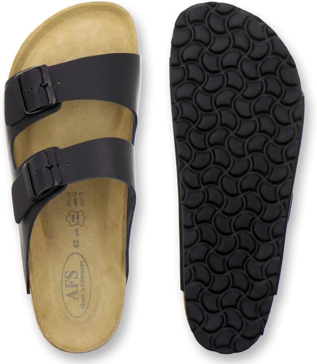 Detalle de AFS Herren-Pantoletten aus Leder – bequeme Sandalen & Hausschuhe mit verstellbarer Schnalle, Größe 36–50 (Made in Germany)