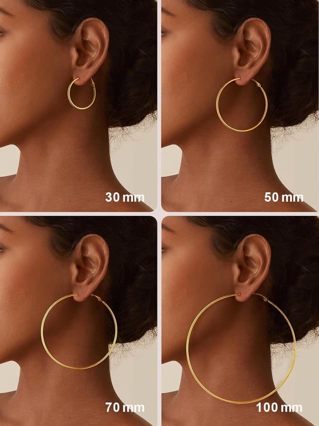 Detalle de FOCALOOK Creolen aus Edelstahl für Damen (30/50/70/100 mm) in Rund-Optik – silber, gold oder schwarz