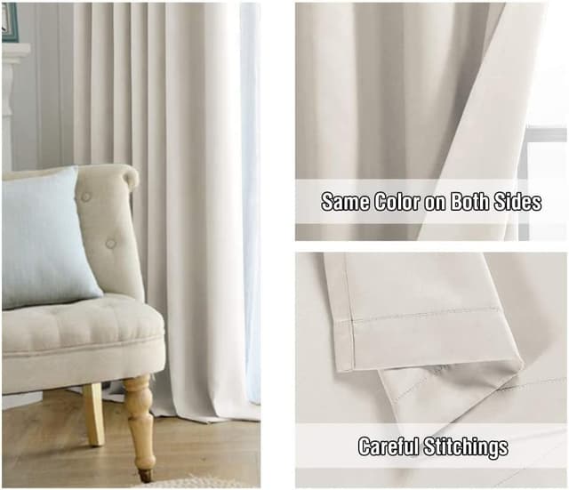 Detalle de BellaHills Blackout Curtains – 2-Panels Thermal Insulated Pencil Pleat Set (Light Beige)