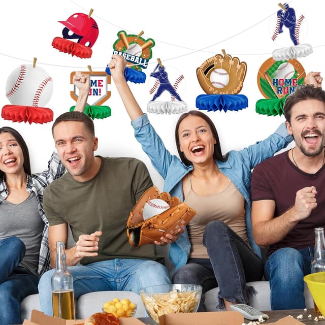 Detalle de Baseball-Themed Honeycomb Centerpiece Pack (10-Piece) for Birthday & Gameday Decor