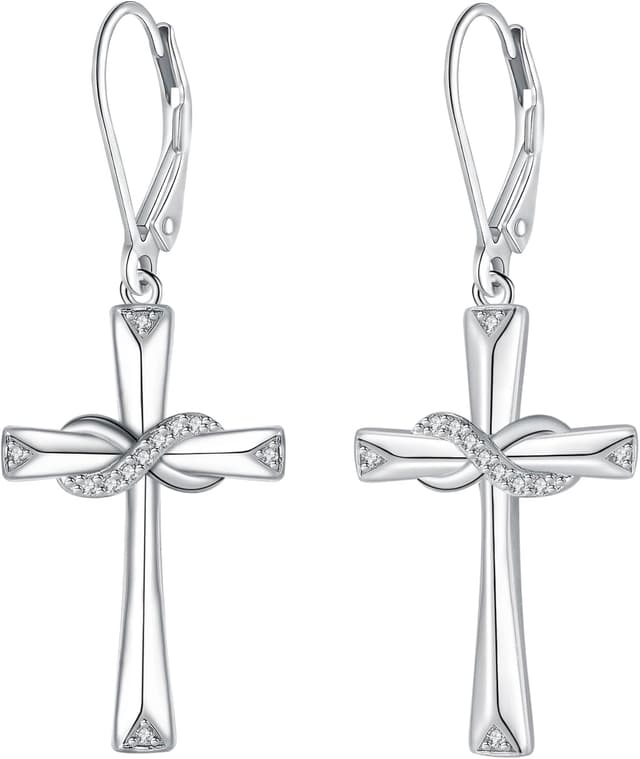 Detalle de J.WUEN boucles d’oreilles pendantes pour femme en argent 925 avec motif croix