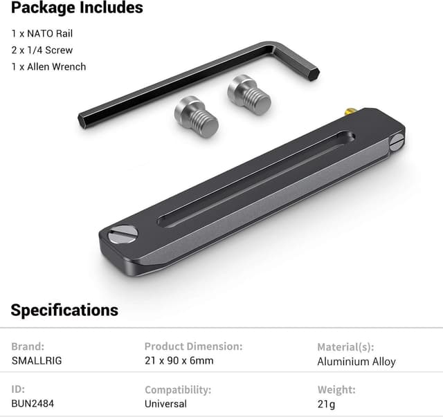 Detalle 2 de SMALLRIG NATO Rail à profil bas 90 mm BUN2484B