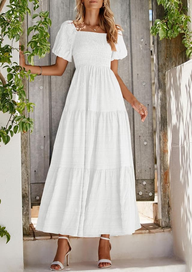 Thumbnail 6 de PRETTYGARDEN Women’s Summer Puff Short Sleeve Maxi Dress (Square Neck, Smocked Tiered Ruffle)