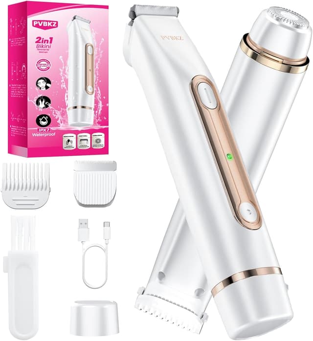 Detalle de Women’s Bikini Trimmer (2-in-1) — Painless Electric Razor with Dual Heads, IPX7 Waterproof & Rechargeable