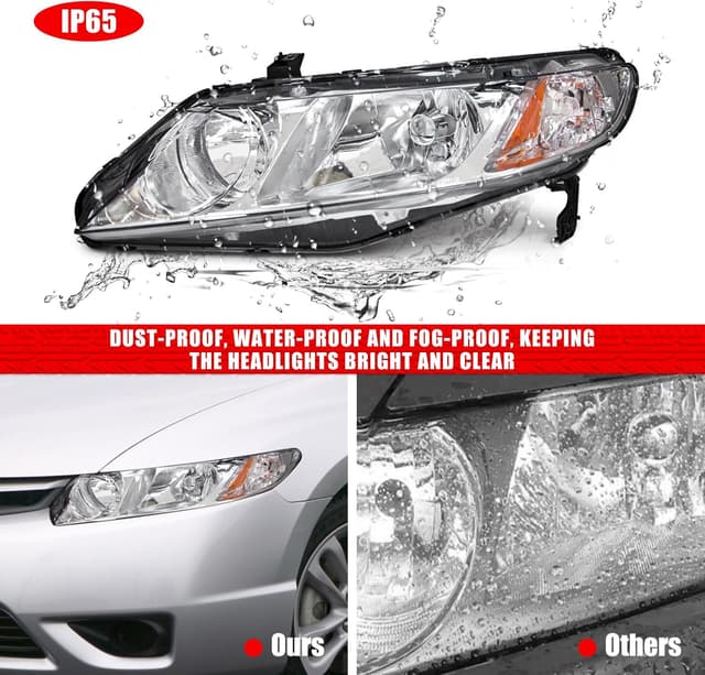 Thumbnail 6 de ADCARLIGHTS Headlight Assembly for 2006-2011 Honda Civic 4-Door (Chrome Housing, Amber Reflector) — W/O Bulbs