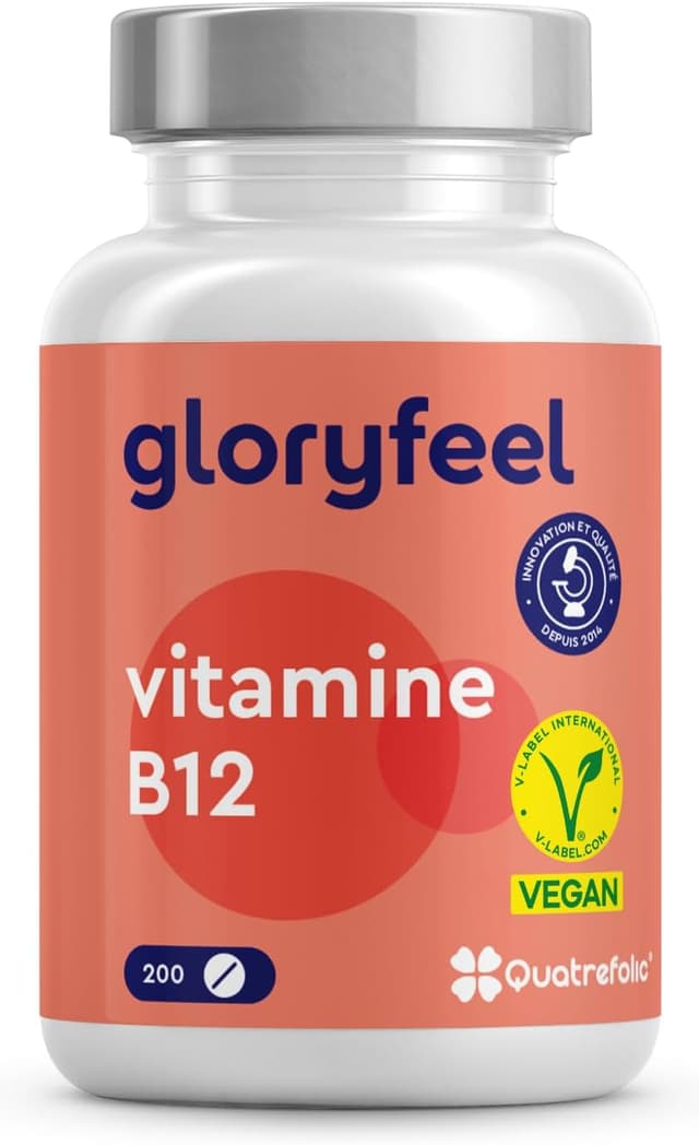 Detalle de Gloryfeel Vitamine B12 200 comprimés – 1.000 mcg/jour, 2 formes bioactives dont hydroxocobalamine + acide folique 5-MTHF (Quatrefolic®)