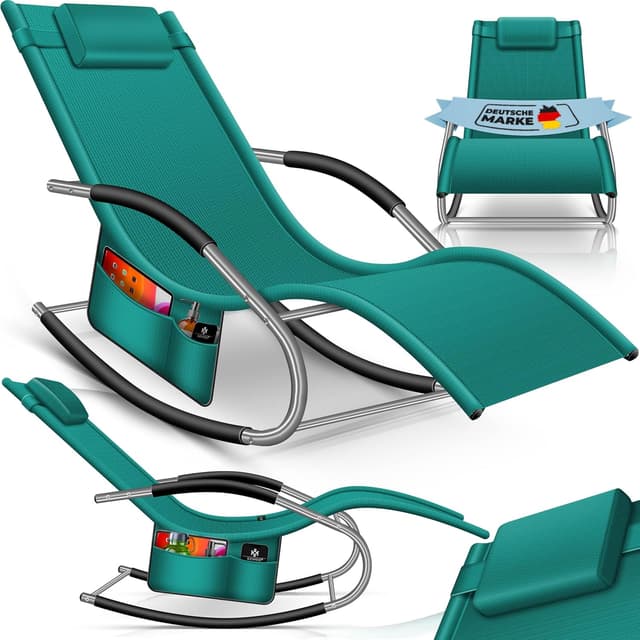 Detalle de KESSER® Sonnenliege Relaxliege Schwungliege – ergonomischer Schaukelsessel für den Garten, Petrolgrün