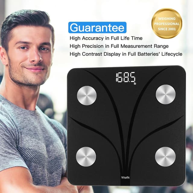 Detalle de Vitafit Balance Connectée Bluetooth Balance Pèse-personne avec impédancemètre et 13 données corporelles (jusqu’à 182 kg) Noir