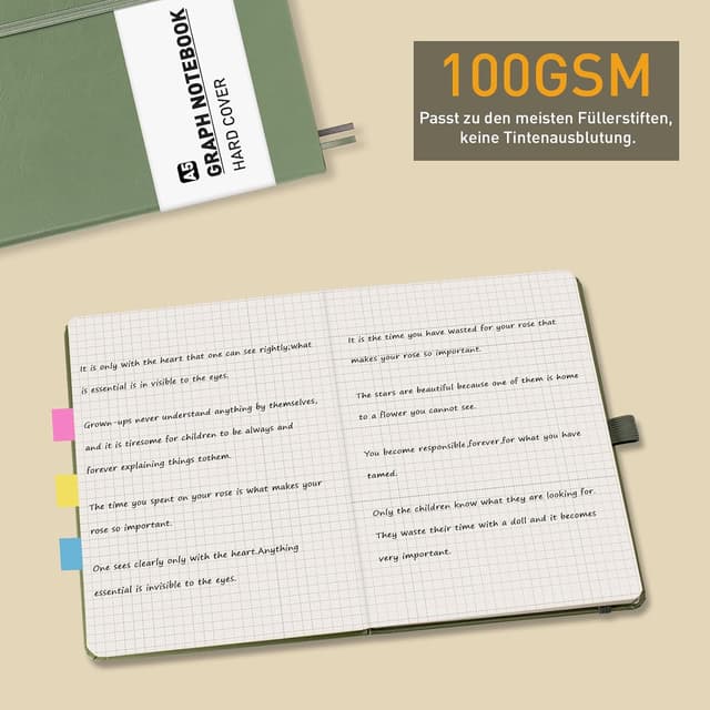 Detalle de PYNEX Notizbuch A5 kariert (Hardcover) mit Spiralbindung, 192 Blatt 100 g/m² – Salbei Grün