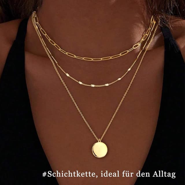 Detalle de FENNELISA 3-teiliges Damen-Halsketten-Set (Layered Look) mit verstellbarer Länge und Kreis-Design