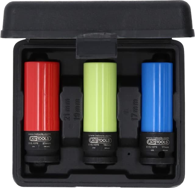 Detalle de KS Tools 515.1070 1/2" Alu-Felgen Kraft-Stecknuss-Satz (3-teilig) für Radmontage und -demontage