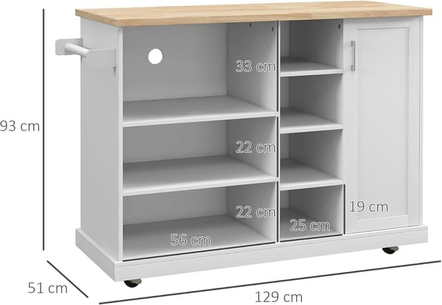Detalle 2 de HOMCOM desserte îlot de cuisine 129 x 51