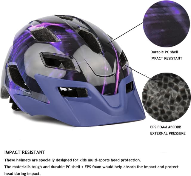 Detalle de Exclusky Kinder-Fahrradhelm für Jungen und Mädchen (50–57 cm, ab 5–13 Jahre) mit Visier und verstellbar