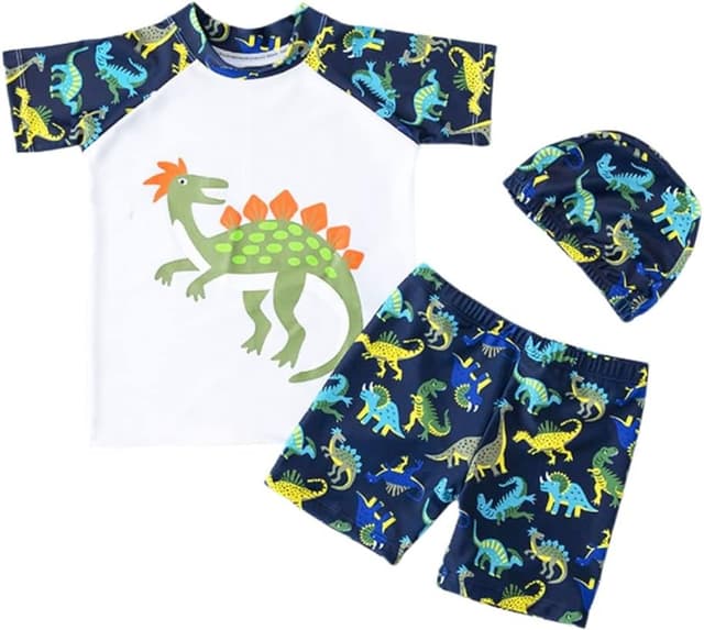Detalle de FedMois Kleinkinder Jungen Badeanzug 3-teiliges Set: Badeshirt, Badeshorts & Bademütze