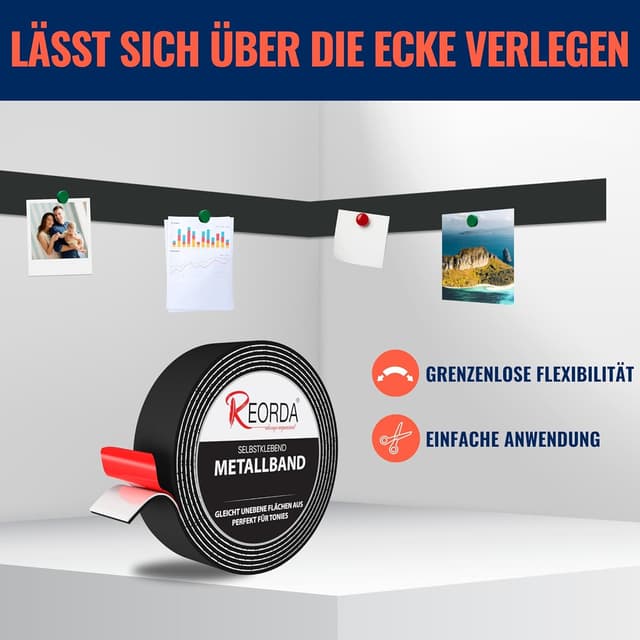 Detalle 2 de REORDA® Metallband selbstklebend Schwarz (Eisenband) – extra stark für Tonies®-Figuren & Regale, 3 m