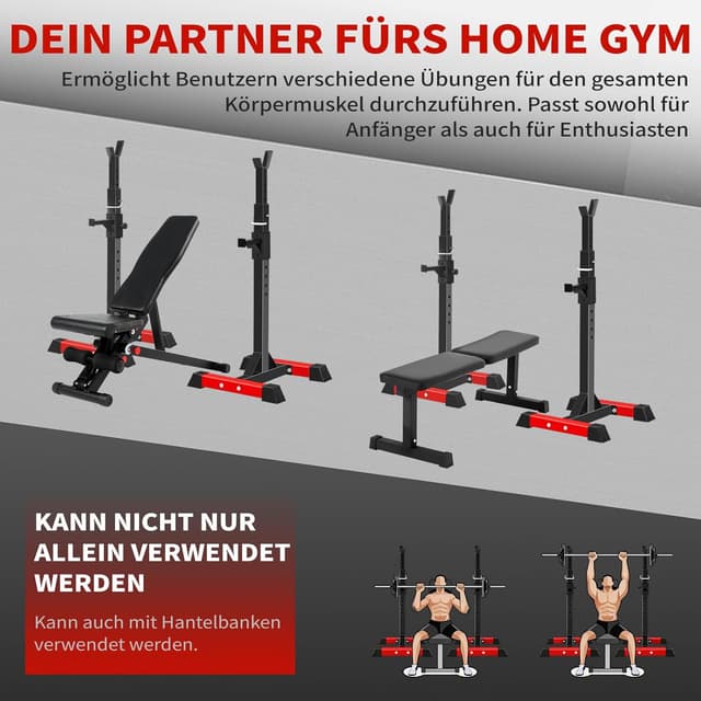 Detalle 2 de ISE Squat Rack Hantelständer mit 6-fach höhenverstellbarem Langhantelständer (bis 200 kg)
