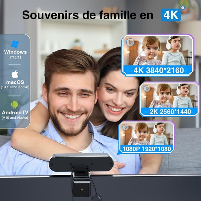 Detalle de eMeet Webcam 4K C980 Pro 3-en-1 (grand angle 60°–98°, 4 microphones, 2 haut-parleurs)