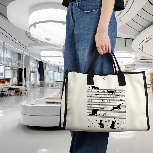 Detalle de Generic music note tote bag with cat design (musician and cat lover gift)