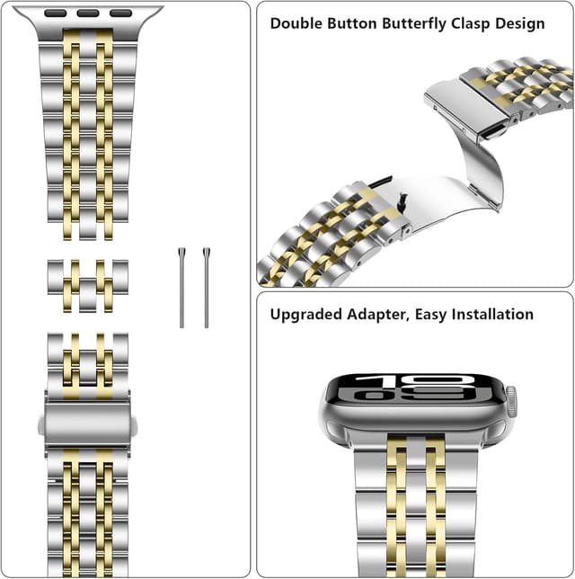 Detalle 2 de Tasikar solid stainless steel link band for Apple Watch (42mm/41mm/40mm/38mm) in Silver-Gold