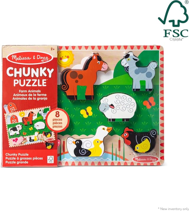 Detalle 2 de Melissa & Doug Puzzle Aimaux de la Ferme en bois (8 grosses pièces) pour enfants dès 2 ans et +