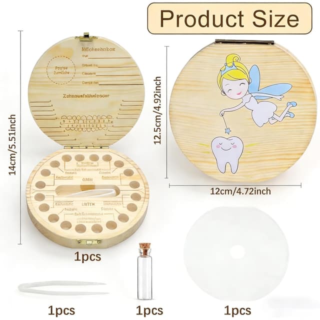 Detalle de Shengruili Zahnbox aus Holz für Milchzähne – Aufbewahrungsbox für Baby-Zähne mit Verschluss