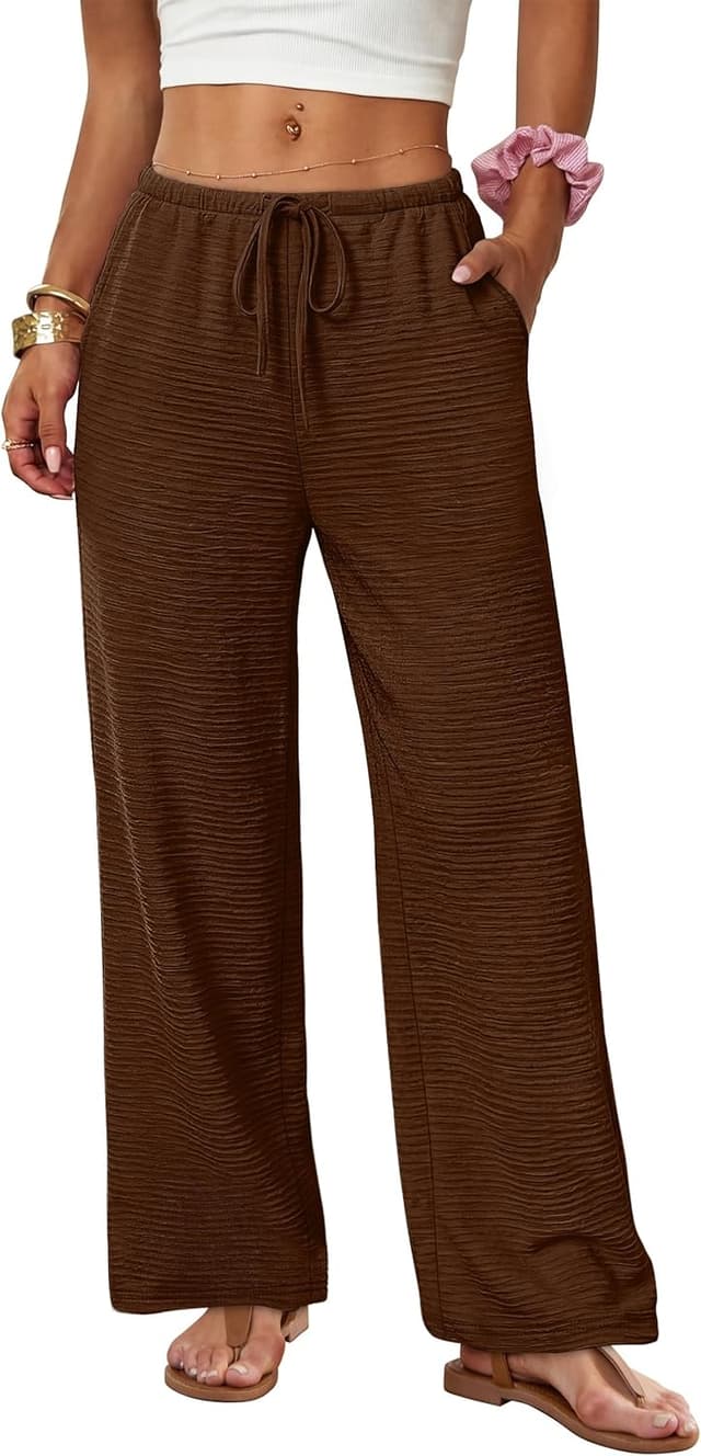 Detalle 2 de SAMPEEL Women’s Wide Leg Palazzo Pants with Drawstring Waist and Pockets