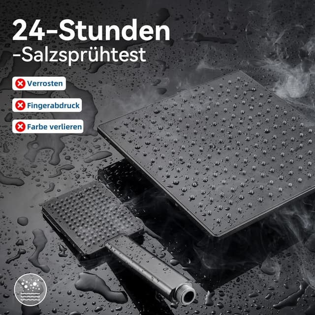 Detalle de Auralum Regendusche Komplettset mit Thermostat – schwarz, 25×25 cm Quadratrose, höhenverstellbare Edelstahl-Duschstange (Messingarmatur)