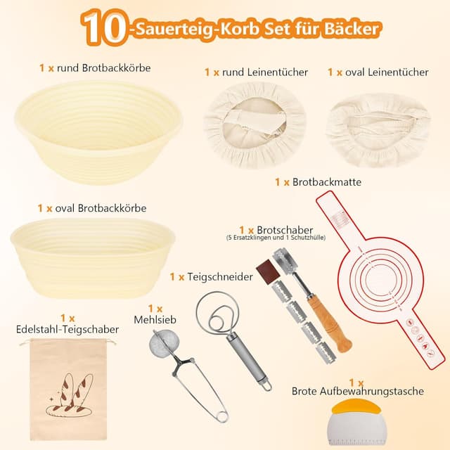Detalle 2 de TECHMUR Brotgärkorb-Set aus Silikon (23 cm rund & 25 cm oval) inkl. Teigschaber & Rostmesser