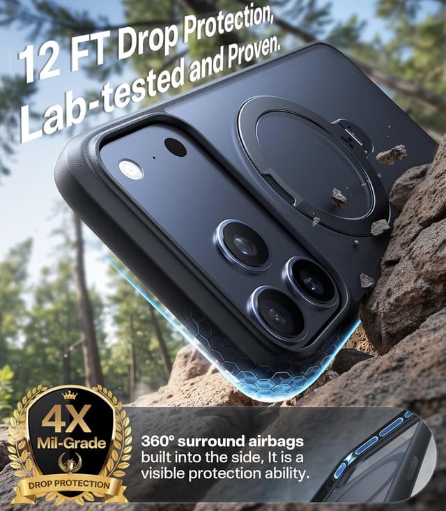 Detalle 2 de TORRAS Ostand Q3 Spin iPhone 17 Pro Max case, 12FT drop protection