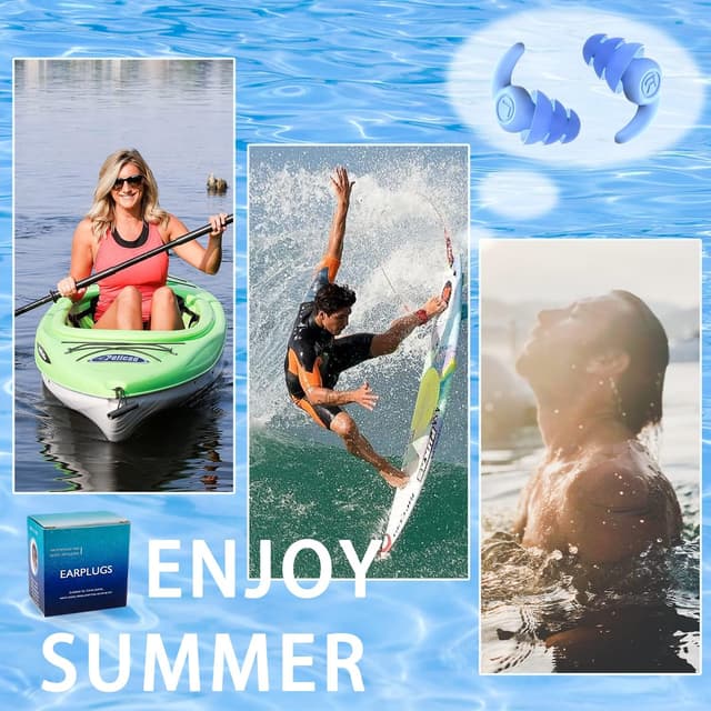 Thumbnail 6 de Waterproof Swimming Ear Plugs for Adults (3 Pairs) Reusable Silicone Swimmer Earplugs for Water Sports & Showers