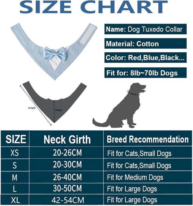 Detalle de BT Bear Pet Tuxedo Collar Bandana with Bow Tie (Wedding Outfit) – XS for Small Dogs & Cats