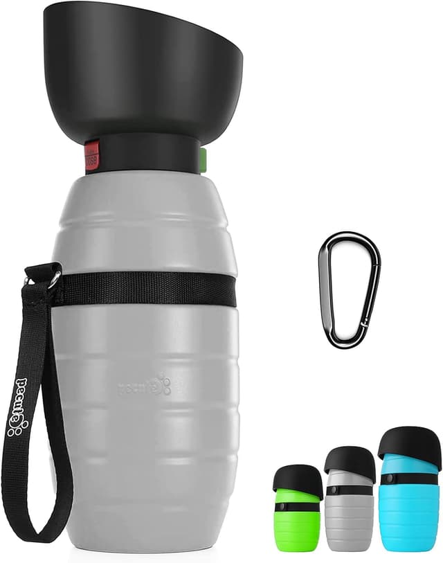 Detalle de pecute Trinkflasche für Hunde für unterwegs – mit faltbarer Wasserschale, Silikon, tragbar (L 650 ml)
