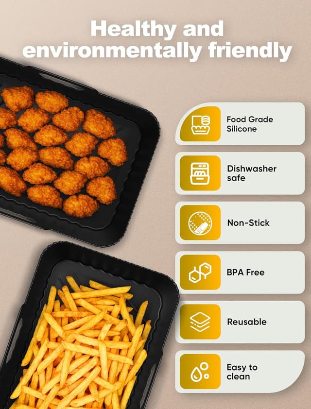 Detalle de Xaarmonex Silicone Air Fryer Liners 2 Pack for Dual Zone Ninja & other large air fryers