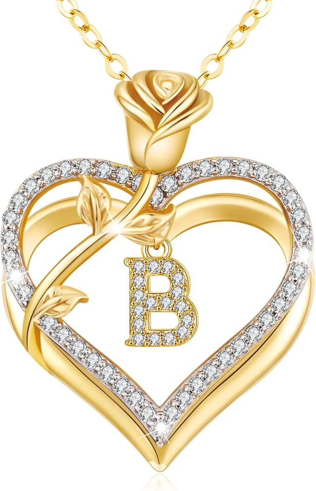 Detalle de Collier femme llyish argent 925 doré initiale A à Z avec double cœur et zirconia