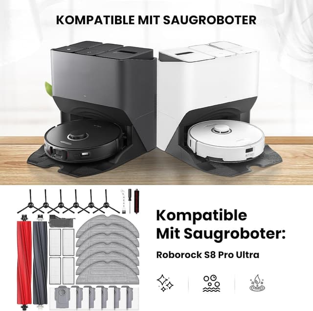 Detalle de 28-teilige Zubehör-Set für Roborock S8 Pro Ultra inkl. Hauptbürste, Staubbeutel, Wischpads und HEPA-Filter