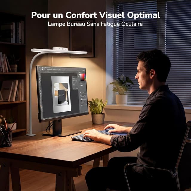 Detalle de Lepro lampe de bureau flexible à pince, 11 W, 5 modes de couleur et 5 niveaux de luminosité (blanc)