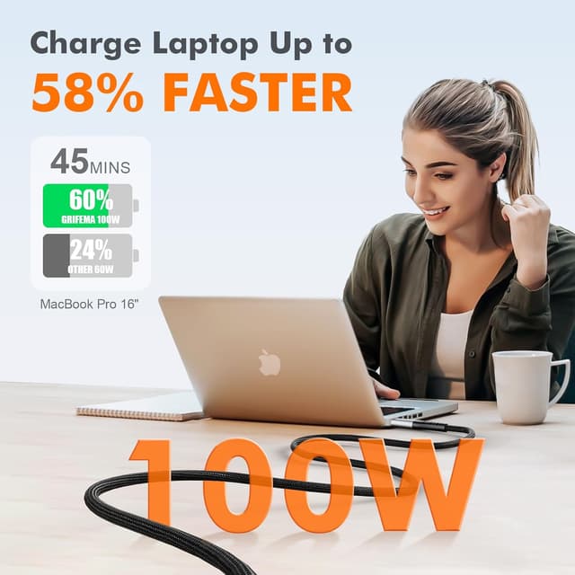 Detalle de GRIFEMA Cavo USB-C a USB-C 100W (2 m) con ricarica rapida PD