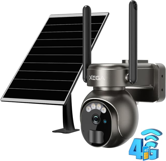 Detalle de Xega 4G LTE Security Camera (No WiFi, SIM Card, Solar Powered) with 2K HD, PIR, Night Vision & Two-Way Talk