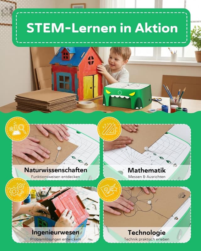 Detalle de BEAVERBOT Kartonschneider Kinder-Spielzeug ab 3 Jahren (Grün) – sicheres DIY aus Karton