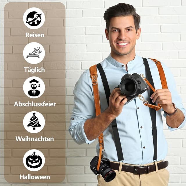 Thumbnail 6 de 4J LEDR Dual-Kameragurt aus Leder – Doppel-Schultergurt für 2 Kameras mit Schnellverschluss