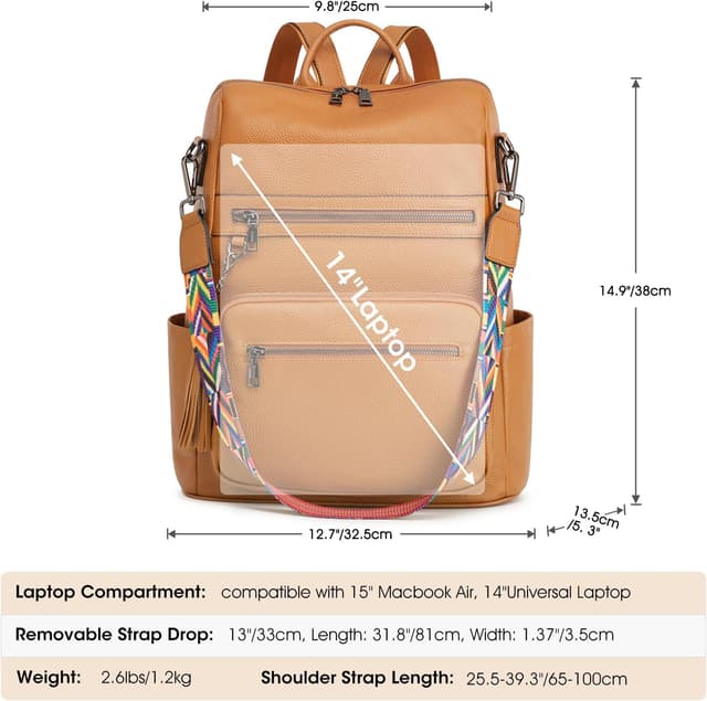 Detalle 2 de Kattee Leather Shoulder Backpack 14in
