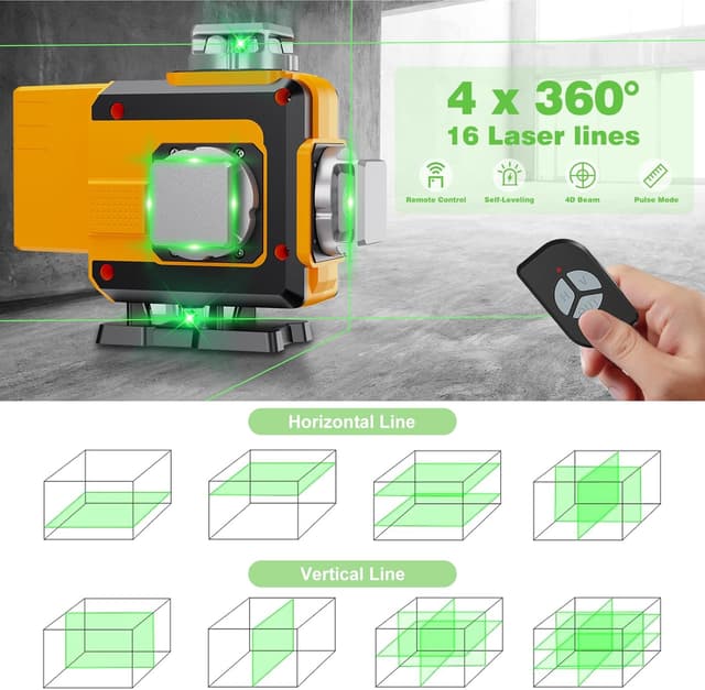 Thumbnail 1 de Ockwred Livella Laser Autolivellante 16 linee con 4×360° (verde) e batterie 4800 mAh