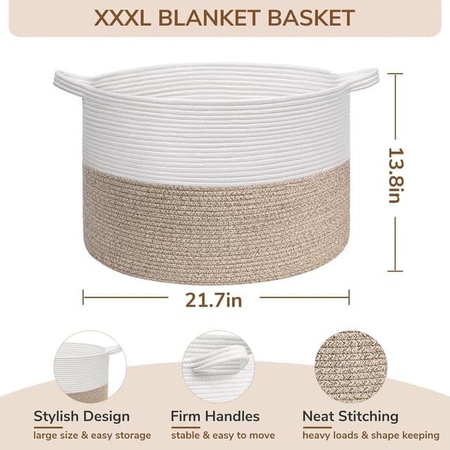 Detalle de TIMEYARD Aufbewahrungskorb Kinderzimmer – großer Wäschekorb aus Baumwollgeflecht (55 x 55 x 35 cm), braun